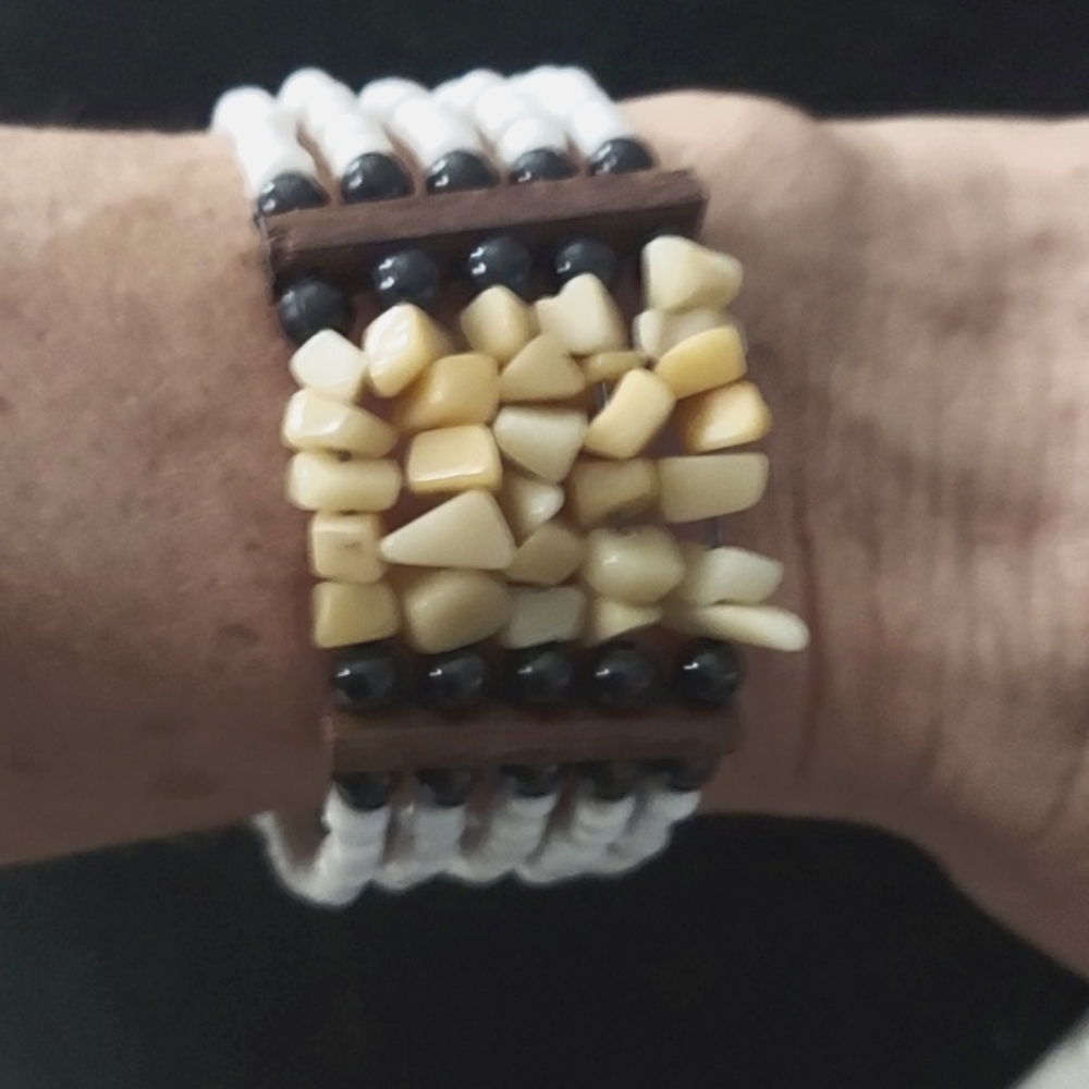 Nice Beaded Boho Cuff Bracelet White w Varying Color Beaded bracelet
